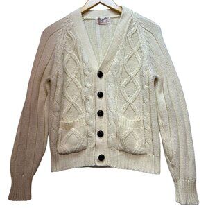Vintage Sigallo Women's Button Up Cardigan Sweater Cable Knit Size S Ivory